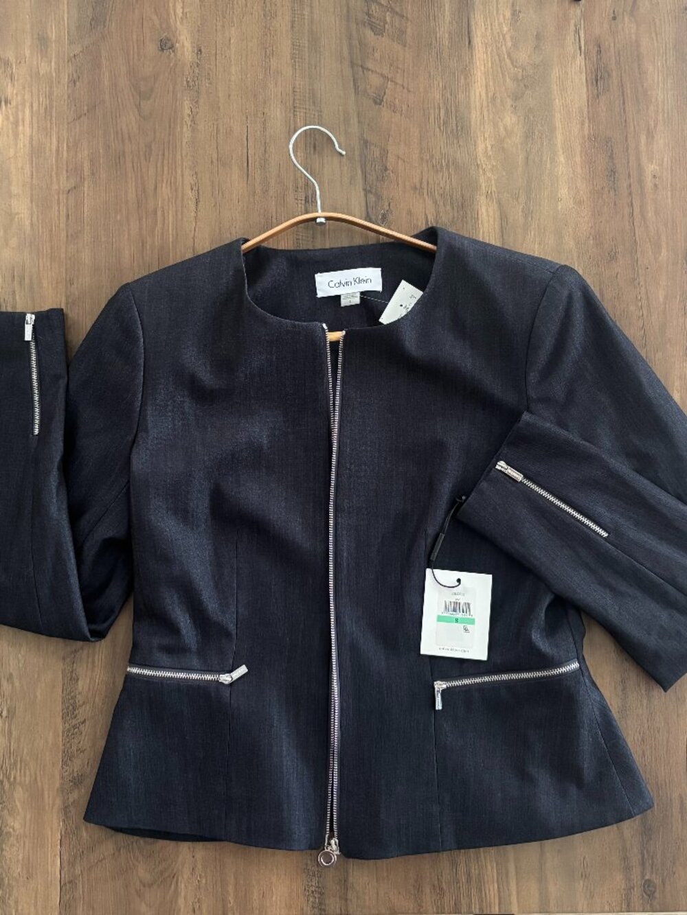 Calvin Klein NWT Women's Blue Peplum zip-up blazer jacket size 8